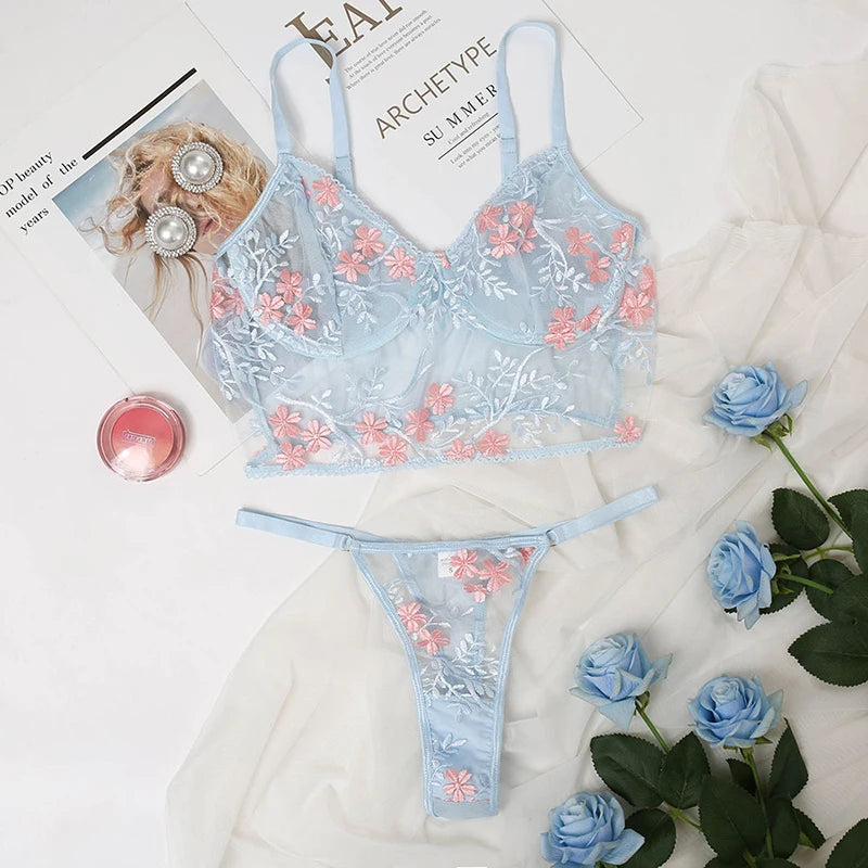 Erotic Lingerie Set Sensual Lingerie Woman Floral Bra Set Woman 2 Pieces Sexy Lace Women'S Underwear Set Brief Sets